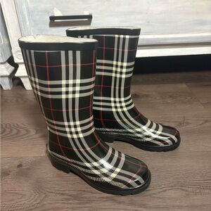 Aqua Stop Nancy Black Plaid Rain Boots Preppy
